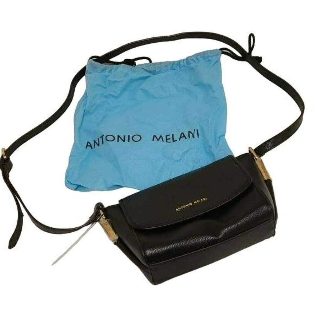 Antonio Melani Crossbody Leather Purse Bag Rolled Edge With Dustbag Black NWT